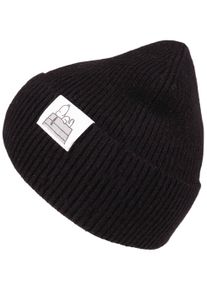 Damen Beanie, schwarz, modisch, Capelli New York, unifarben, Kunstfaser, Mützen, mit coolem Peanuts-Motiv