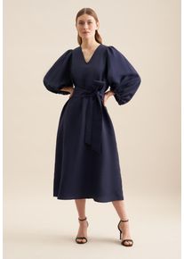 Seidensticker Damen Sommerkleid "Schwarze Rose", blau, Gr. 44, unifarben, 49% Viskose 38% Leinen 13% Polyester, Kleider, 3/4-Arm V-Neck Uni
