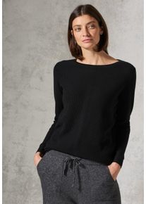 Cecil Damen Strickpullover, schwarz, casual, Gr. XS, unifarben, Web, 100% Baumwolle, Pullover, mit U-Boot-Ausschnitt