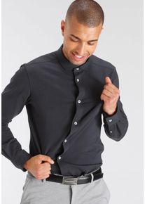 Bruno Banani Herren Langarmhemd "Jersey Hemd komfortabel wie ein T-Shirt", blau, Basic, Gr. 35, Single Jersey, Obermaterial: 95% Baumwolle, 5%