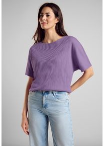 Street One Damen T-Shirt, lila, casual, Gr. 34, Strukturmuster, Stoff, 65% Polyester, 30% Viskose, 5% Elasthan, Shirts, mit U-Boot-Ausschnitt