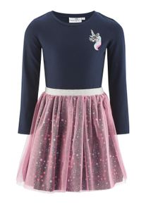 happy girls Mädchen Jerseykleid, blau, casual, Gr. 98, bedruckt, Jersey, Obermaterial: 95% Baumwolle, 5% Elasthan. Obermaterial 2: 100% Polyester.