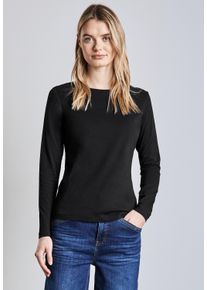 Street One Damen Langarmshirt, schwarz, casual, Gr. 46, unifarben, Web, 100% Baumwolle, Shirts, aus reiner Baumwolle