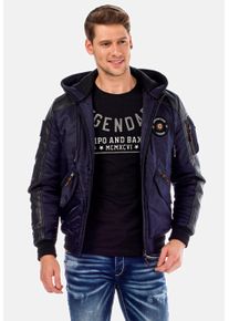 Cipo & Baxx CIPO & BAXX Herren Bomberjacke "Jacke", blau, Basic, Gr. M, unifarben, 100% Polyester, Jacken, mit abnehmbarer Kapuze, CM-134