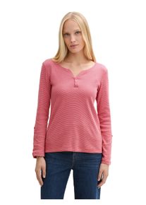 Tom Tailor Damen Henleyshirt, rot, casual, Gr. XXXL, gestreift, Web, Obermaterial: 97% Baumwolle, 3% Elasthan, Shirts, mit Turn-Up-Arm