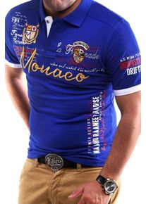 behype Herren Poloshirt "MONACO", blau, casual, Gr. S, bedruckt, bestickt, 100% Baumwolle, Shirts, in Piqué-Qualität