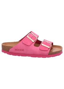 Rohde Damen Pantolette "Alba", Gr. 35, pink, Leder, klassisch, Schuhe, Keilabsatz, Sommerschuh, Hausschuh mit zwei Schnallenverschlüsse