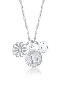 Elli Damen Kette mit Anhänger "Blume Smiling Flower Disc Buchstabe 925 Silber", 45, Silber 925 (Sterlingsilber), L: 45cm, silber, Silber 925