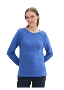 Tom Tailor Damen Strickpullover, blau, casual, Gr. S, Feinstrick, Obermaterial: 100% Baumwolle, Pullover, in Streifen Stuktur