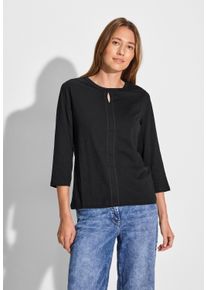 Cecil Damen Langarmshirt, schwarz, casual, Gr. XS, unifarben, Web, 100% Baumwolle, Shirts, mit 3/4 Ärmeln