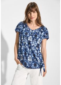 Cecil Damen Kurzarmbluse, blau, casual, Gr. XS, bedruckt, Stoff, 100% Viskose, Blusen, aus softer Viskose