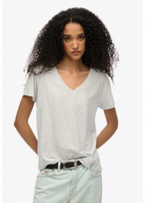 Superdry Damen V-Shirt "STUDIOS SLUB EMB VEE TEE", blau, casual, Gr. S, gestreift, Single Jersey, Obermaterial: 60% Baumwolle, 40% Lyocell, Shirts,