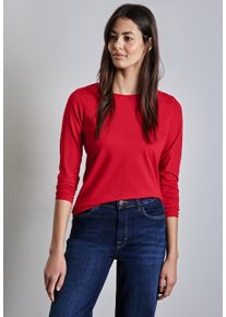Street One Damen Langarmshirt, rot, casual, Gr. 46, unifarben, Web, 100% Baumwolle, Shirts, aus reiner Baumwolle