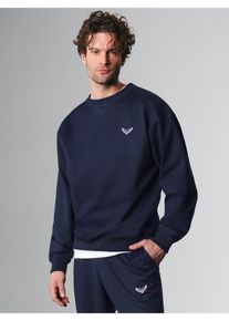 TRIGEMA Herren Sweatshirt "TRIGEMA Oversized Sweatshirt mit Logo-Patch", blau, Basic, Gr. XXL, 70% Baumwolle, 30% Polyester, Sweatshirts