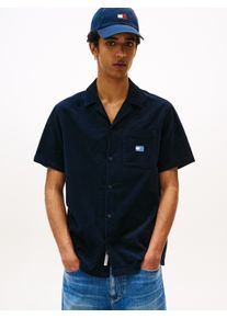 Tommy Jeans Herren Kurzarmhemd "TJM CORD REG CAMP SHIRT", blau, casual, Gr. S, unifarben, Web, Obermaterial: 100% Baumwolle, Hemden, Mit