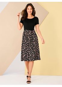 Classic Basics Damen Jerseykleid "Jersey-Kleid", schwarz, Gr. 42, geblümt, gemustert, mehrfarbig, Jersey, Single Jersey, 100% Viskose, Kleider