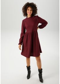 Aniston CASUAL Damen Jerseykleid, rot, casual, Gr. 36, unifarben, Strukturmuster, Single Jersey, Cru00eape, Obermaterial: 98% Polyester, 2% Elasthan,