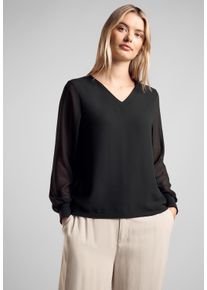 Street One Damen Langarmshirt, schwarz, casual, Gr. 36, unifarben, Stoff, Vorderseite und Ärmel: 100% Polyester; Rückseite: 95% Viskose, 5% Elasthan,