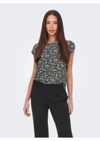 Only Damen Shirtbluse "ONLVIC S/S AOP TOP NOOS PTM", grün, casual, Gr. 38, geblümt, Single Jersey, Obermaterial: 97% Polyester, 3% Elasthan, Blusen,