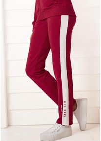 H.I.S. H.I.S Damen Relaxhose, Gr. 36, rot, Interlock, Obermaterial: 60% Baumwolle, 40% Polyester, unifarben, Basic, Hosen, mit weißem Seitenstreifen und