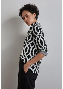 Street One Damen Langarmshirt, schwarz, casual, Gr. 46, Jacquardmuster, Jersey, Obermaterial: 74% Polyester, 22% Viskose, 4% Elasthan, Shirts, mit