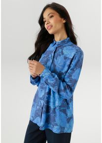 Damen Hemdbluseroyalblau, dunkelblau, schwarz, casual, Gr. 46, Aniston SELECTED, bedruckt, geblümt, Web, Obermaterial: 100% Viskose, Blusen, mit