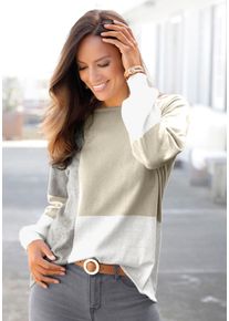Lascana Damen Rundhalspullover, beige, modisch, Gr. 32, colorblocking, Strick, Obermaterial: 100% Baumwolle, Pullover, mit Colorblock-Optik,