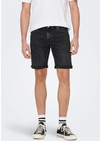 Only & Sons ONLY & SONS Herren Jeansshorts "ONSPLY LIGHT BLUE 5189 SHORTS DNM NOOS", schwarz, modisch, Gr. L, unifarben, Denim/Jeans, Obermaterial: 86%