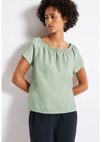 Street One Damen Crepebluse, grün, casual, Gr. 44, unifarben, Web, Obermaterial: 60% Leinen, 40% Baumwolle, Blusen, mit Rüschen-Kragen und aus Leinen