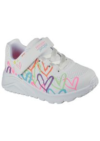 Skechers Kinder Sneaker "UNO LITE", Gr. 21, weiß, Lederimitat, kontrastfarbene Details, casual, Schuhe, Klettschuh mit bunten Herzen, Größenschablone