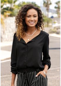 Buffalo Damen Schlupfbluse, schwarz, modisch, Gr. 34, unifarben, Web, Obermaterial: 100% Viskose, Blusen, mit Knopfleiste, Basic, Langarmbluse
