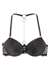 Lascana Damen Push-up-BH, Gr. 85, schwarz, Spitze, Microtouch, Obermaterial: 60% Polyamid, 35% Polyester, 5% Elasthan, sexy, BHs, mit extravagantem