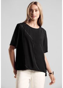 Street One Damen Hemdbluse, schwarz, casual, Gr. 36, unifarben, Stoff, 100% Viskose, Blusen, mit Rundhalsausschnitt