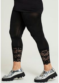 SANDGAARD Damen Leggings, schwarz, casual, Gr. 38, Obermaterial: 95% Polyester, 5% Elasthan, Hosen, mit Spitze am Beinabschluss