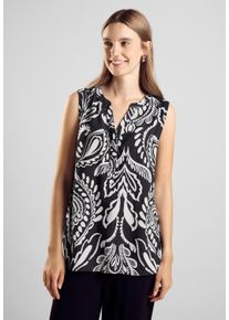 Street One Damen Blusentop, schwarz, casual, Gr. 38, bedruckt, Stoff, 100% Viskose, Blusen, mit Raffungen an den Schultern