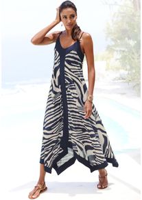 Lascana Damen Maxikleidcreme, graublau bedruckt, modisch, Gr. 38, animal-print, bedruckt, Single Jersey, Obermaterial: 100% Viskose, Kleider, mit