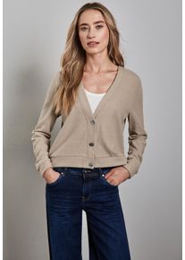 Street One Damen Cardigan, beige, casual, Gr. 44, unifarben, Stoff, 66% Polyester, 34% Viskose, Strickjacken, mit V-Ausschnitt