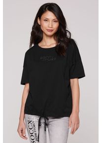SOCCX Damen Rundhalsshirt, schwarz, casual, Gr. XS, bedruckt, Material: 100% Baumwolle, Shirts, aus Baumwolle