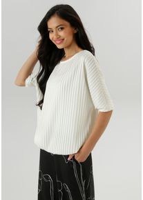 Damen Fledermausshirt, weiß, Basic, Gr. 46, Aniston SELECTED, Biesen, unifarben, Jersey, Obermaterial: 93% Polyester, 7% Elasthan, Shirts, mit