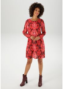 Aniston CASUAL Damen Minikleidbordeaux, rot, orange, beige, rosa, braun, schwarz, weiß, modisch, Gr. 42, bedruckt, gemustert, Georgette,