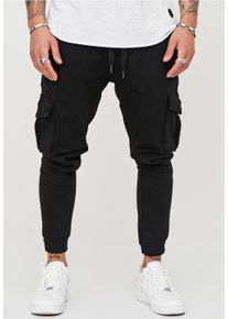 behype Herren Trainingshose "MATAY", schwarz, casual, Gr. L, 80% Baumwolle, 20% Polyester, Hosen, mit praktischen Cargotaschen