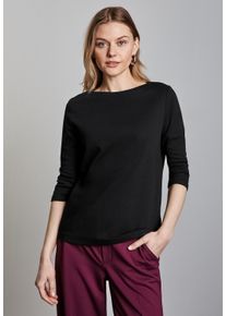 Street One Damen 3/4-Arm-Shirt, schwarz, casual, Gr. 36, unifarben, Web, 100% Baumwolle, Shirts, mit U-Boot-Ausschnitt