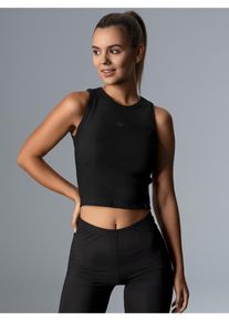 TRIGEMA Damen Crop-Top "TRIGEMA Cropped Top aus elastischem Doppelripp", schwarz, Basic, Gr. L, 90% Baumwolle, 10% Elastan, Tops