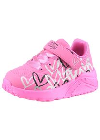 Skechers Kinder Sneaker "UNO LITE", Gr. 26, pink, Lederimitat, kontrastfarbene Details, casual, Schuhe, Klettschuh mit bunten Herzen, Größenschablone