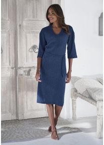 Lascana Damen Strickkleid, Gr. 32, blau, Rippware, Obermaterial: 56% Polyester, 41% Viskose, 3% Elasthan, unifarben, meliert, modisch, Kleider,