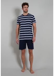 Bugatti Herren Shorty, Gr. 52, blau, Single Jersey, Obermaterial: 100% Baumwolle, gemustert, unifarben, casual, Homewear-Sets, mit Rundhals-Ausschnitt