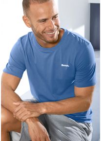 Herren T-Shirt, blau, Basic, Gr. S, BENCH. LOUNGEWEAR, unifarben, Single Jersey, Obermaterial: 100% Baumwolle, Shirts, mit kleinem Markenaufdruck vorn