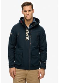 Superdry Herren Outdoorjacke "HOOD ULTIMATE EMB WINDBREAKER", blau, modisch, Gr. M, unifarben mit Farbeinsatz, Web, Obermaterial: 100% Polyester,