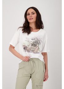 monari Damen Rundhalsshirt, beige, modisch, Gr. 44, mehrfarbig, gemustert, bedruckt, Web, Obermaterial: 50% Baumwolle, 50% Modal, Shirts, mit