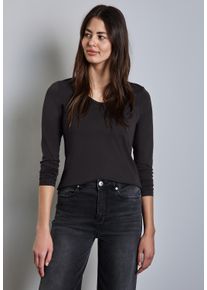 Street One Damen Langarmshirt, grau, casual, Gr. 42, unifarben, Web, 100% Baumwolle, Shirts, mit abgerundetem V-Ausschnitt